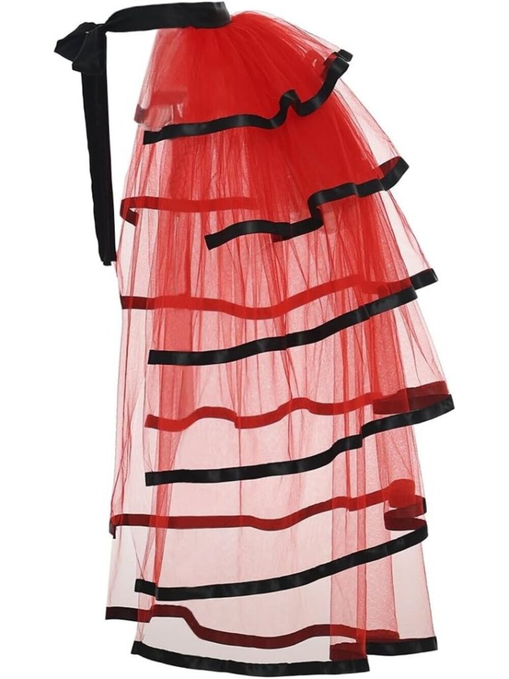 Women's Red With Black Trim 6 Layer Tie Belt Sequin Tulle Tutu Bustle Skirts